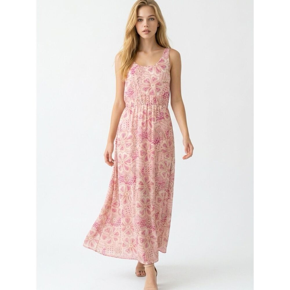 BLUE RAIN | Francesca’s Pink Floral Maxi Dress Women’s Size Medium